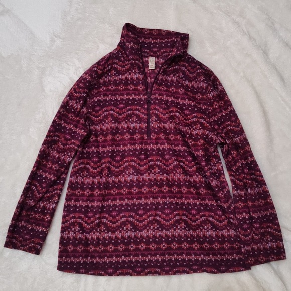 exertek Tops - Exertek Womens Petite Medium 1/4 Zip Fleece Pullover Burgundy Fair Isle Size M P